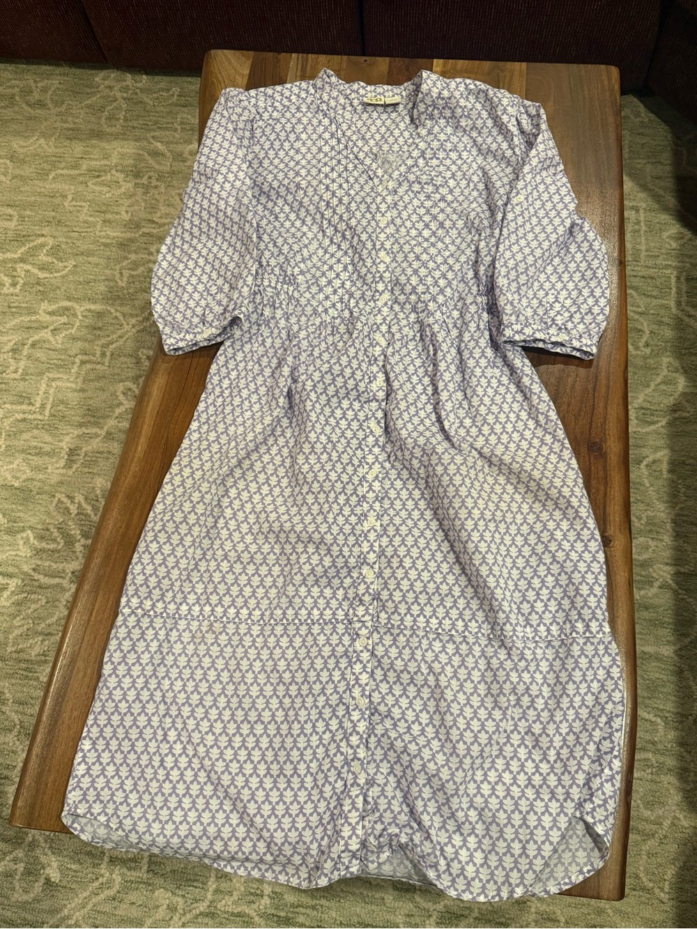 Boo Gemes Lavendar Floral Print Midi Dress Size L 100% Cotton